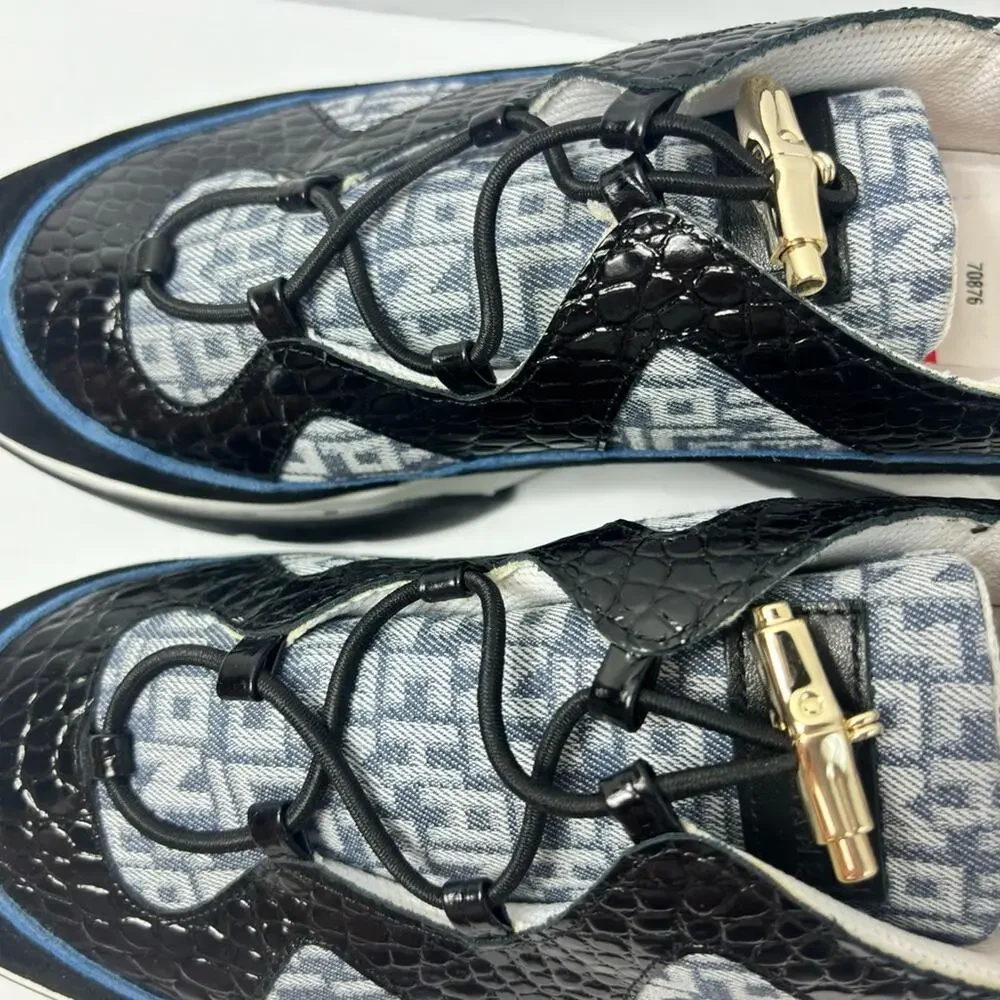 LONGCHAMP WOMEN BLUE BLACK WHITE GOLD LEATHER SIZE 41 SNEAKER SHOES